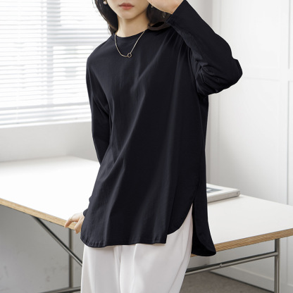 新品5色現貨秋冬寬鬆休閒純色圓領長袖，寬鬆版型，貼膚溫和無負擔，腰腹微收剪裁遮肉顯腰細，疊穿不臃腫還百搭