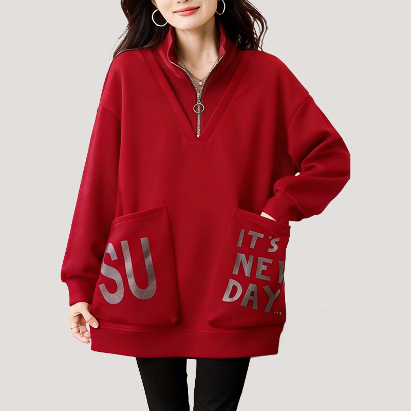 【加絨加厚】立領中長款女顯瘦衛衣