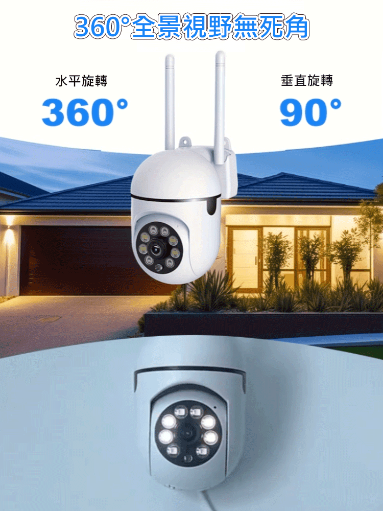 【雙天線訊號】戶外360度旋轉監視器,360° 旋轉無死角,50 公尺遠端連網,農場 / 果園 / 庭院全監控
