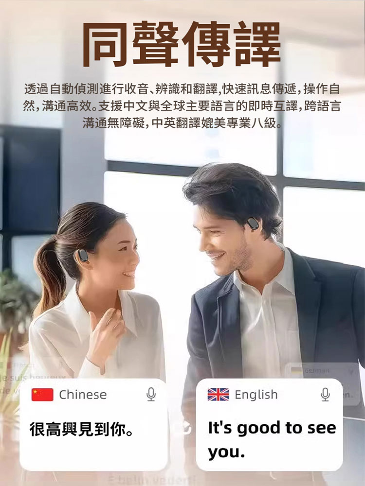 AI即時翻譯開放掛耳式耳機