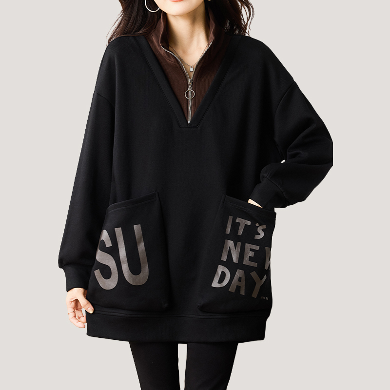 【加絨加厚】立領中長款女顯瘦衛衣