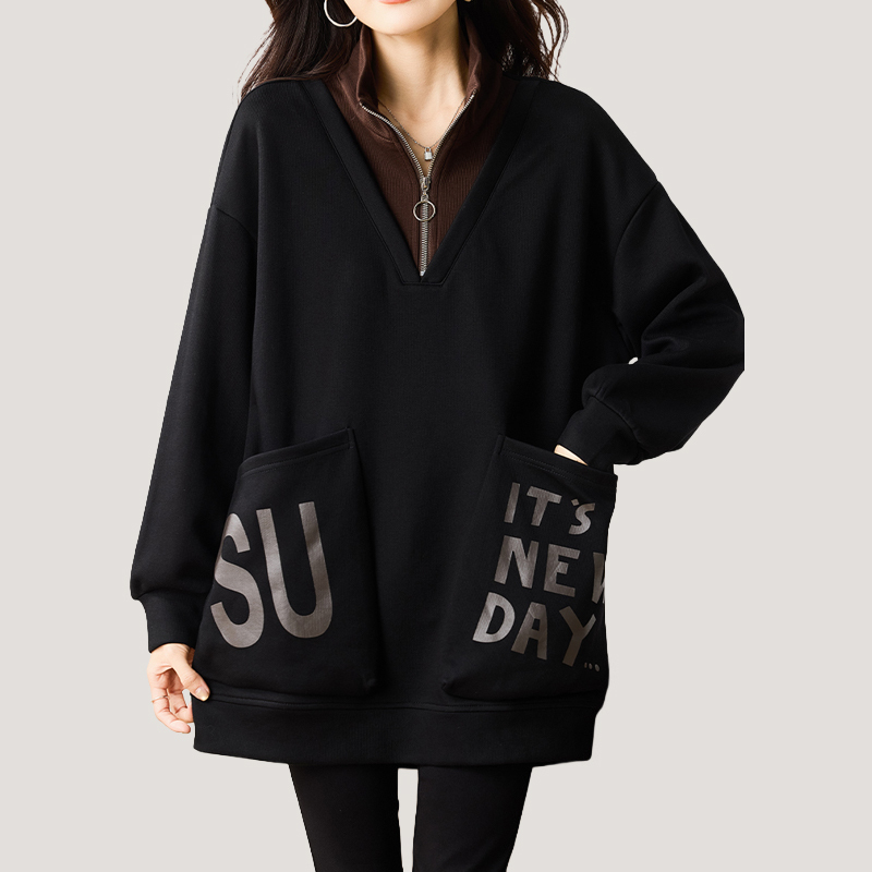 【加絨加厚】立領中長款女顯瘦衛衣