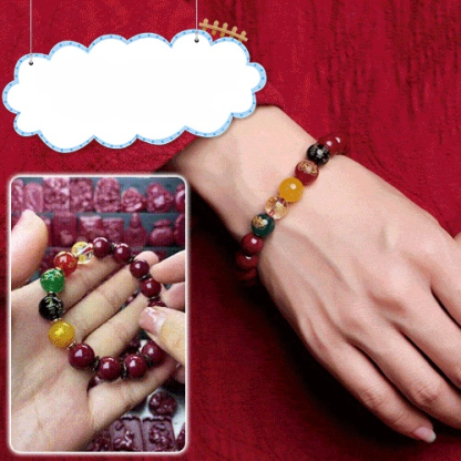 【招財開運旺事業】朱砂開運增財運珠五路財神手鏈，非遺古法手工打磨，色澤飽滿瑩潤，配戴舒適不硌手