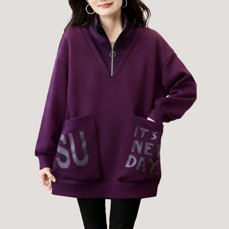 【加絨加厚】立領中長款女顯瘦衛衣