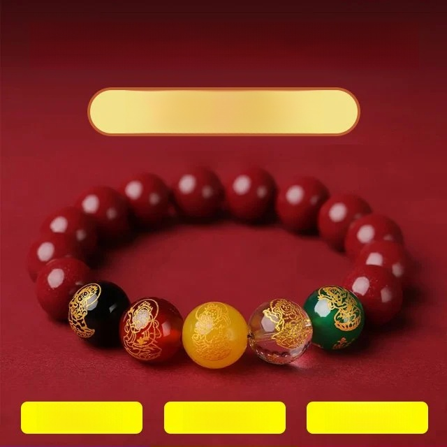 【招財開運旺事業】朱砂開運增財運珠五路財神手鏈，非遺古法手工打磨，色澤飽滿瑩潤，配戴舒適不硌手