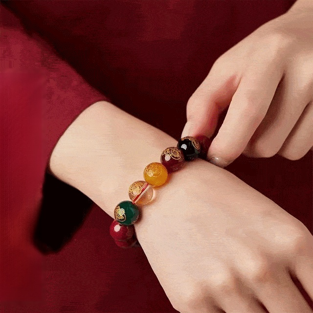 【招財開運旺事業】朱砂開運增財運珠五路財神手鏈，非遺古法手工打磨，色澤飽滿瑩潤，配戴舒適不硌手