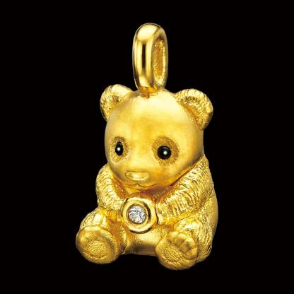 純金のパンダ ダイヤモンド入り 24金製宝飾 ペンダント ネックレス 純金 パンダ