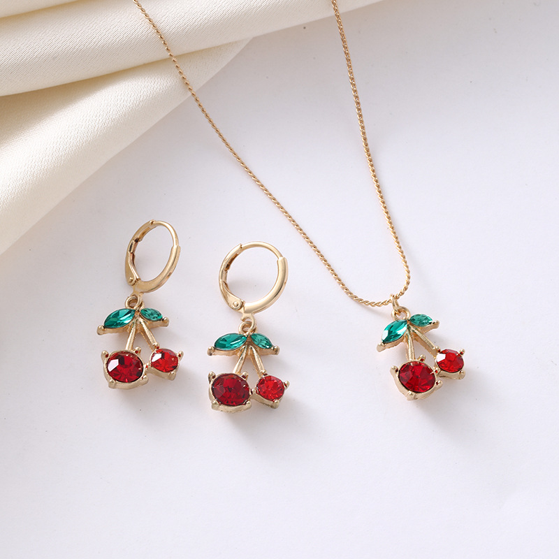 夏の甘いかわいいチェリーネックレスイヤリングジュエリーセット
