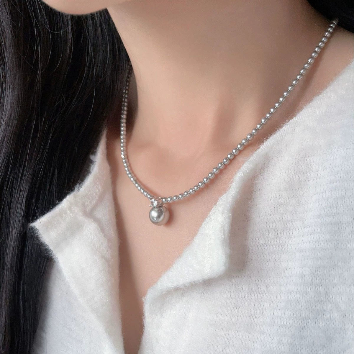 S925 スターリングシルバー トフィー パール ネックレス