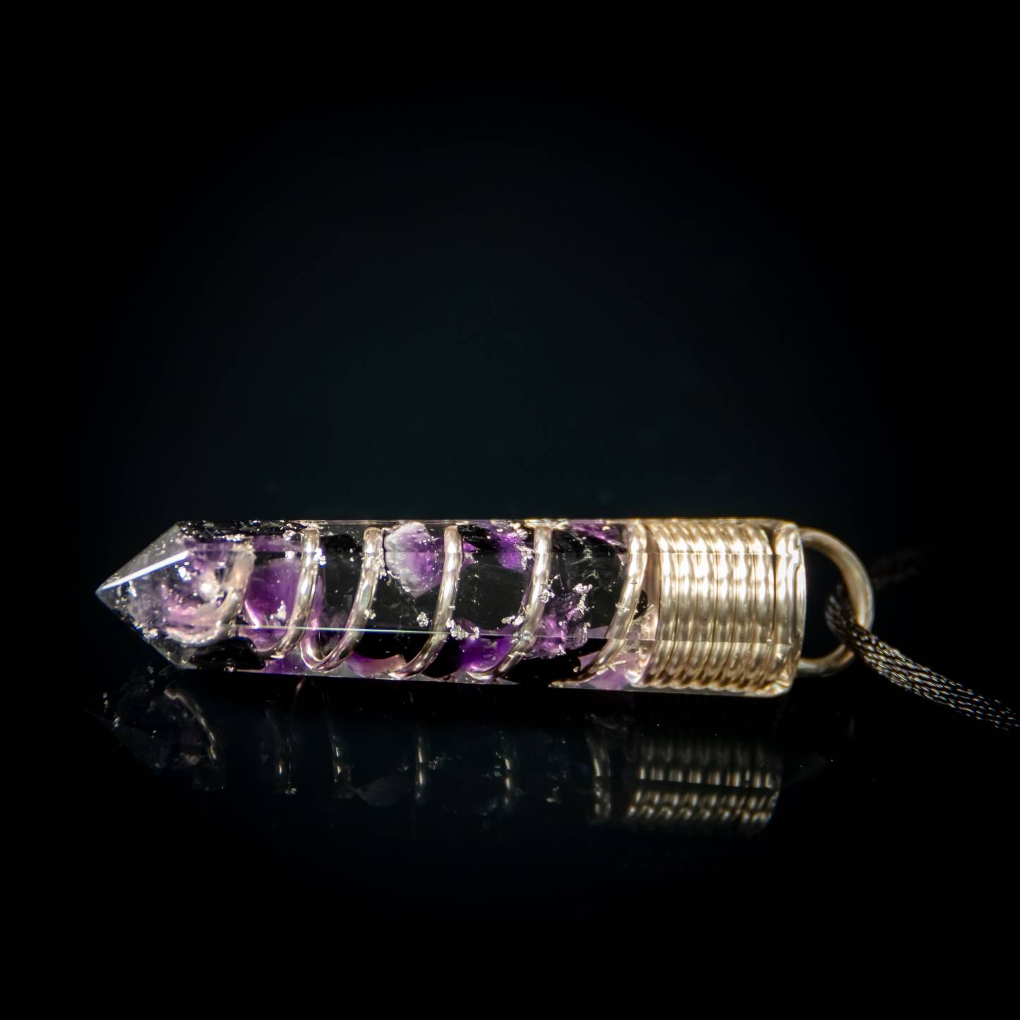 オルゴナイトペンダント、ブラックトルマリン、アメジスト、925スターリングシルバー - 活性化タリスマンアミュレット、ヒーリング、EMF保護オルゴナイトペンダント