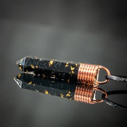 銅と24Kゴールドフレーク付きブラックトルマリンオルゴンペンダント、EMFと5G保護用グラウンディングオルゴナイトネックレス、ボルテックスコイルスパイラル