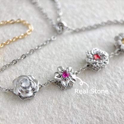 本物の誕生石を使ったパーソナライズされた誕生花ブレスレット、ハンドスピナーの誕生花、お母さんのためのカスタム母の日、組み合わせ誕生花