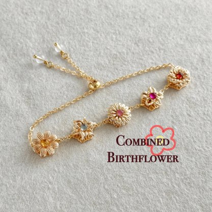 本物の誕生石を使ったパーソナライズされた誕生花ブレスレット、ハンドスピナーの誕生花、お母さんのためのカスタム母の日、組み合わせ誕生花