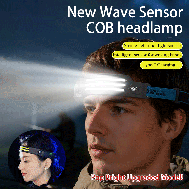 【Unmatched Brightness】BrightMax™ German-Fully Waterproof Headlamp- Illuminate 500 Sqm with Ease! Effortless On/Off with a Wave of Your Hand!