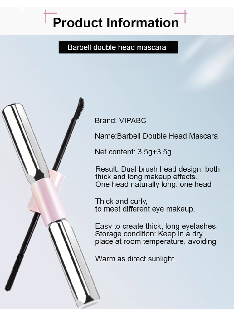 VIPABC new barbell double-headed mascara waterproof, long, curled, non-smudged, thick and natural