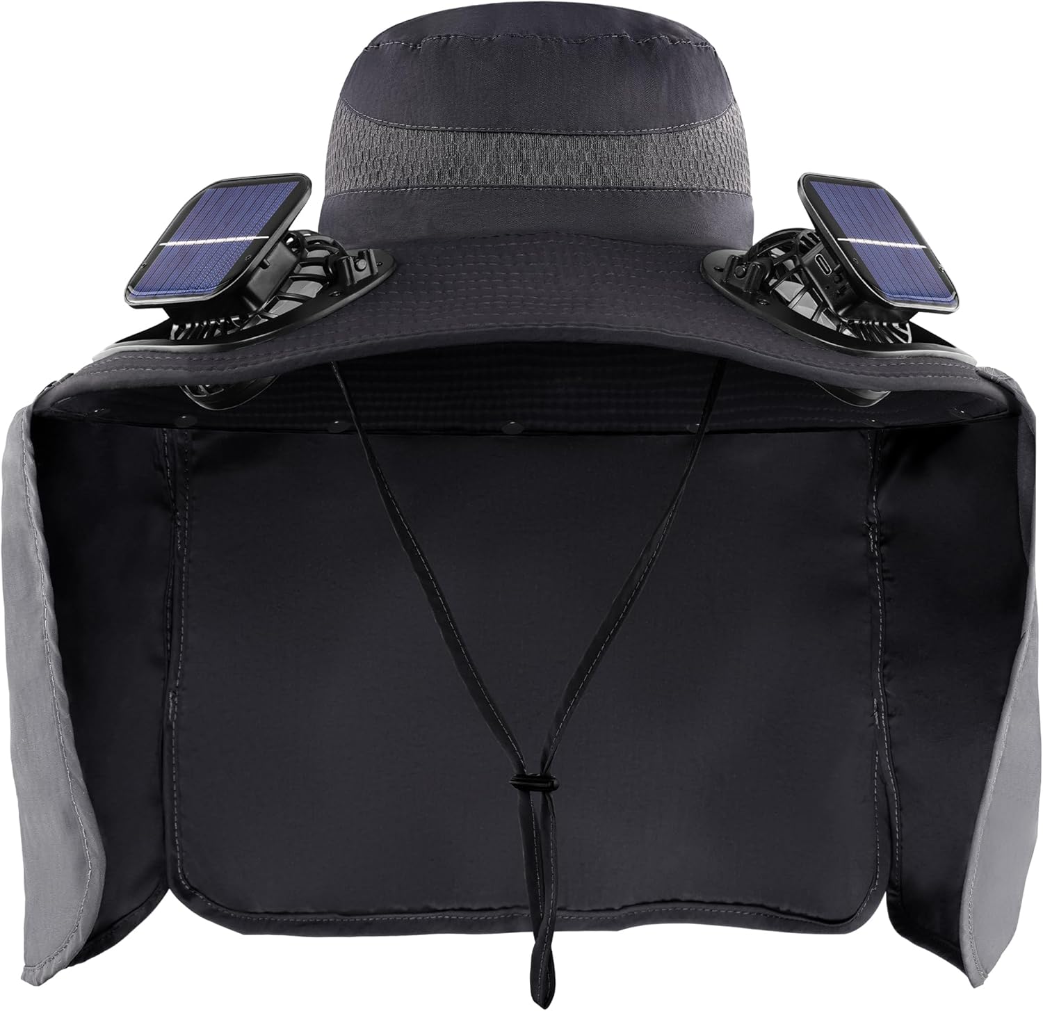 Solar Powered Fan Fishing Hat for Men, Wide Brim Sun Hat with Dual Fans, Bucket Shade Hat with Fan, 3-Speed & 90° Tilt