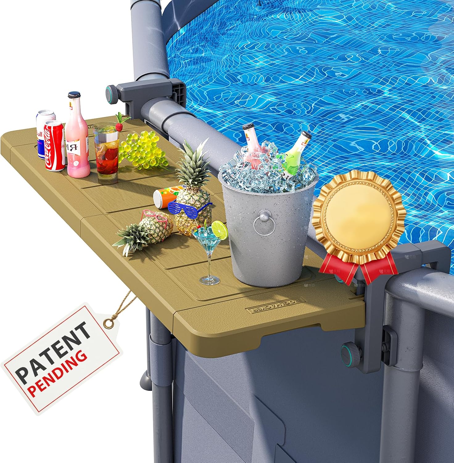 Poolside Bar, [Original] Swim Up Bar Exclusively for Above-Ground Round Pools. Patio Poolside Table Smart Fold Easy Maintenance, Weather Resistant Stable Tabletop (Phantom Gray)