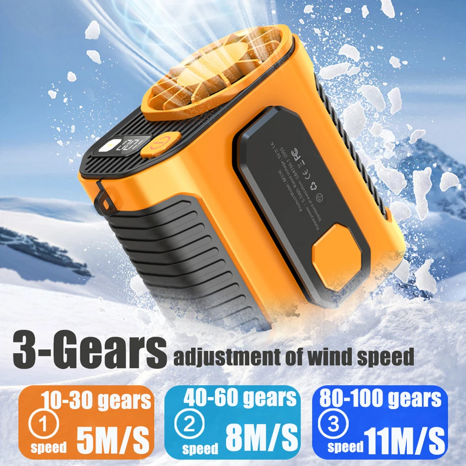 3600/6000mAh outdoor portable fan 100 speed variable speed for outdoor cooling, waist hanging small fan flashlight suitable for