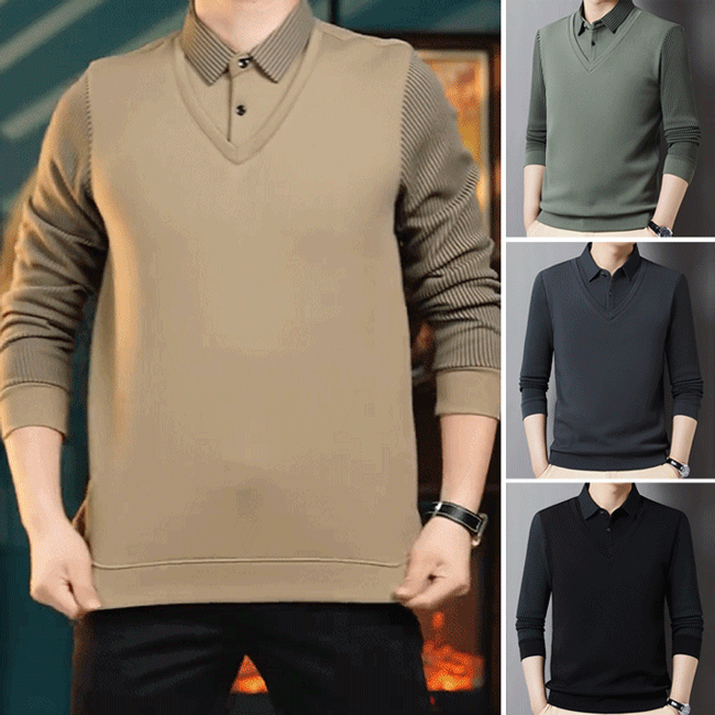 Fake two-piece fleece lined shirt