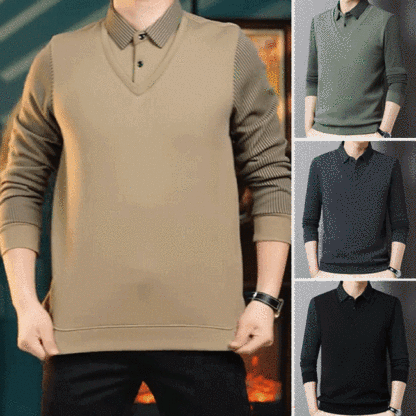 Fake two-piece fleece lined shirt