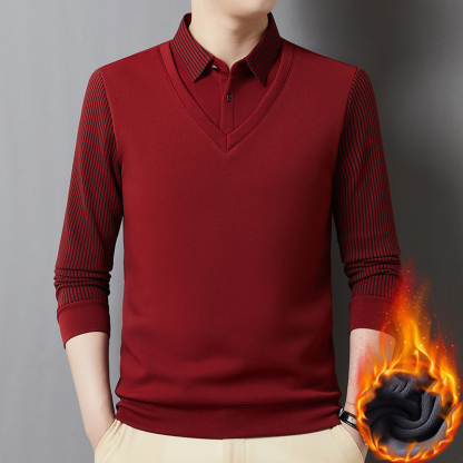 Fake two-piece fleece lined shirt