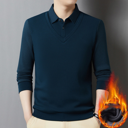 Fake two-piece fleece lined shirt