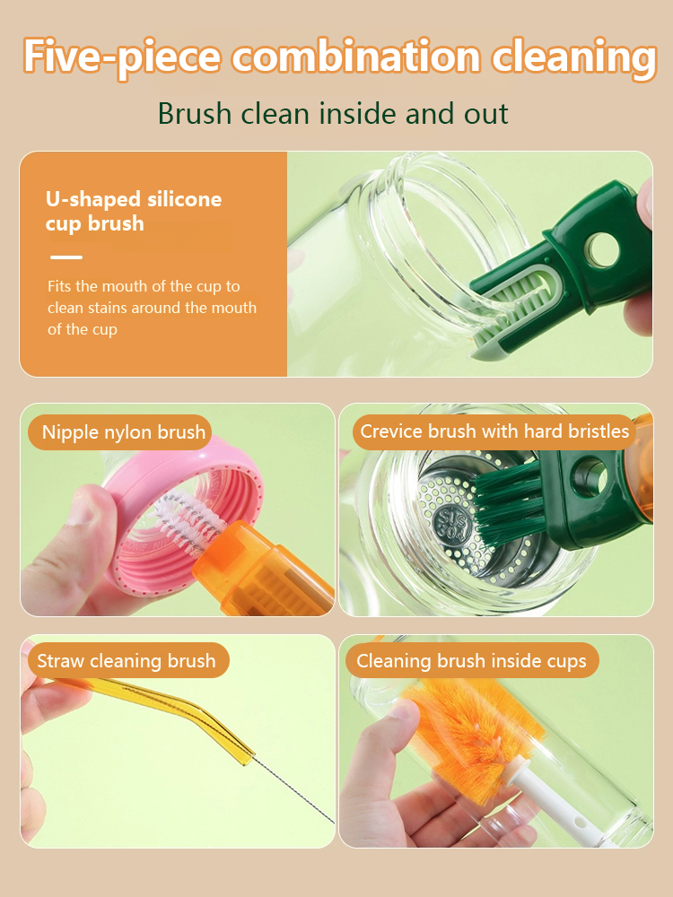 [One cleaning is equivalent to five] 5-in-1 long-handled cup brush
