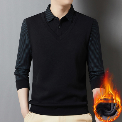 Fake two-piece fleece lined shirt