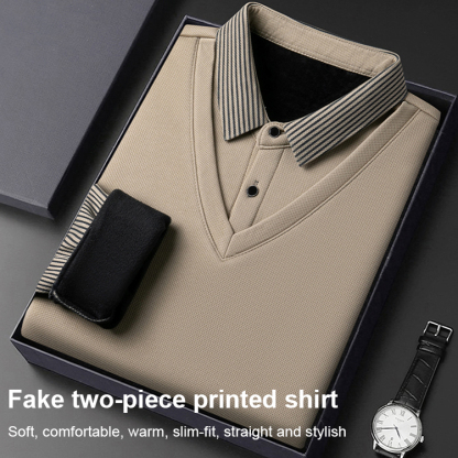 Fake two-piece fleece lined shirt