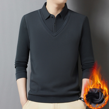 Fake two-piece fleece lined shirt