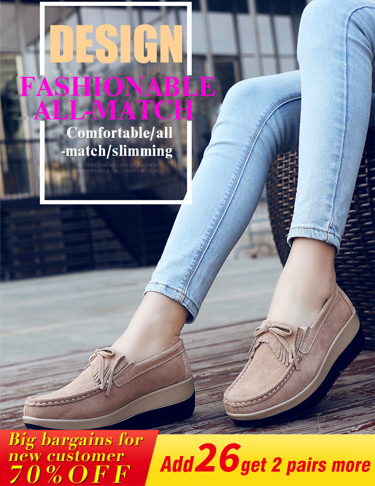 Leather tasseled Muffin Cake bean shoes