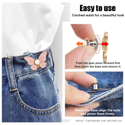 No-sew, no-nail butterfly adjustment buckle