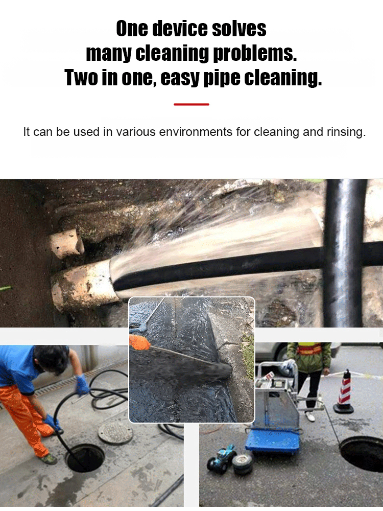 "One Flush Clean" Water Rat Nozzle High-Pressure Drain Cleaning Set