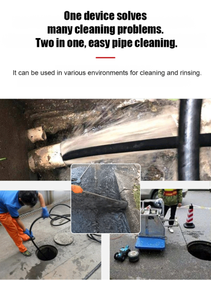 "One Flush Clean" Water Rat Nozzle High-Pressure Drain Cleaning Set