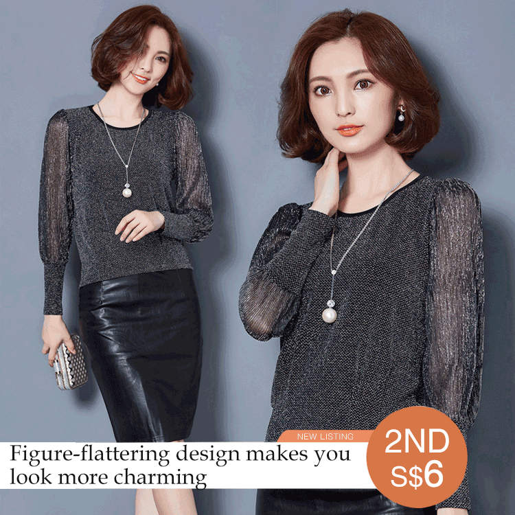 Simple figure-flattering gauze long sleeve blouse