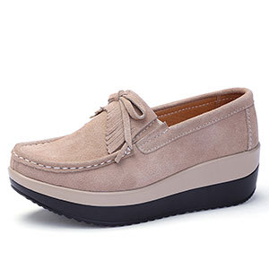 Leather tasseled Muffin Cake bean shoes