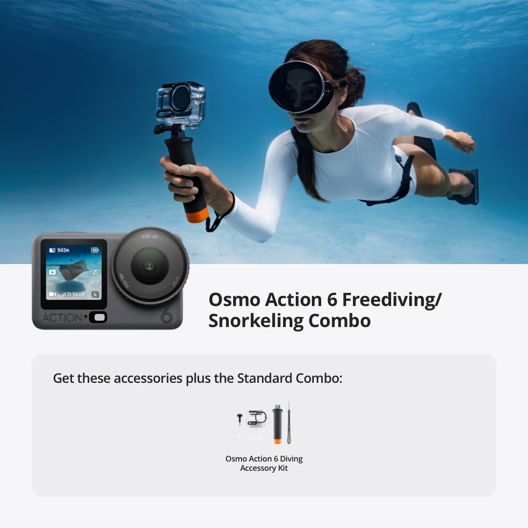 DJI Osmo Action 6 - 1/1.1” Sensor | 4K HDR | 240-min Battery | 50GB Storage | 20m Waterproof | SuperNight Mode | OsmoAudio Direct Mic