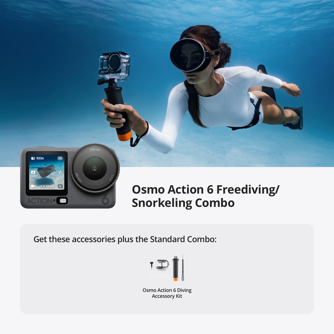 DJI Osmo Action 6 - 1/1.1” Sensor | 4K HDR | 240-min Battery | 50GB Storage | 20m Waterproof | SuperNight Mode | OsmoAudio Direct Mic