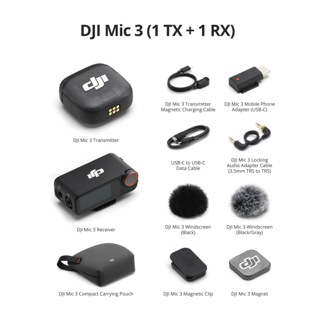 DJI Mic 3 | Four-Channel Output | Dual-Band Reliability | 48 kHz 24-bit Lossless Transmission | Dual-File Internal Recording | Two-Level Noise Cancelling | 28-Hour Extended Battery Life