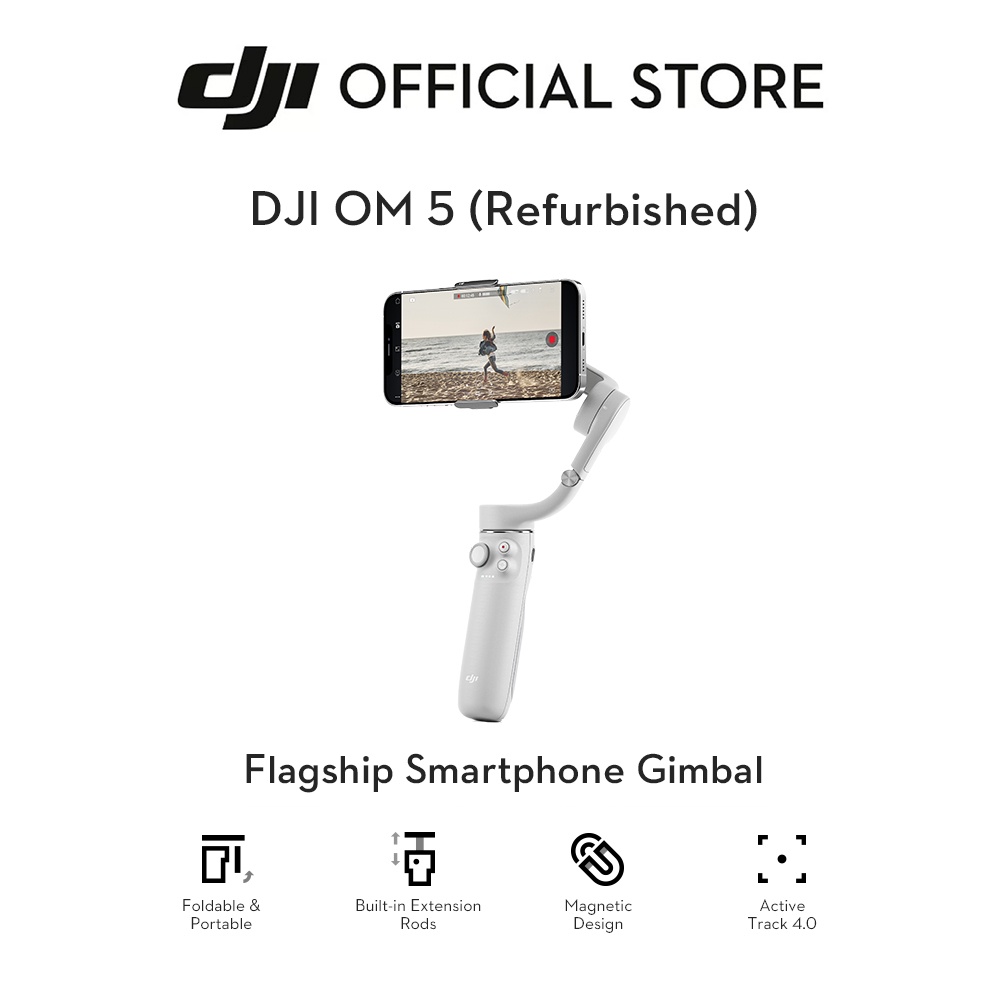DJI OM 5 Smartphone Gimbal Stabilizer, 3-Axis Phone Gimbal, Built-in Extension Rod (Refurbished)