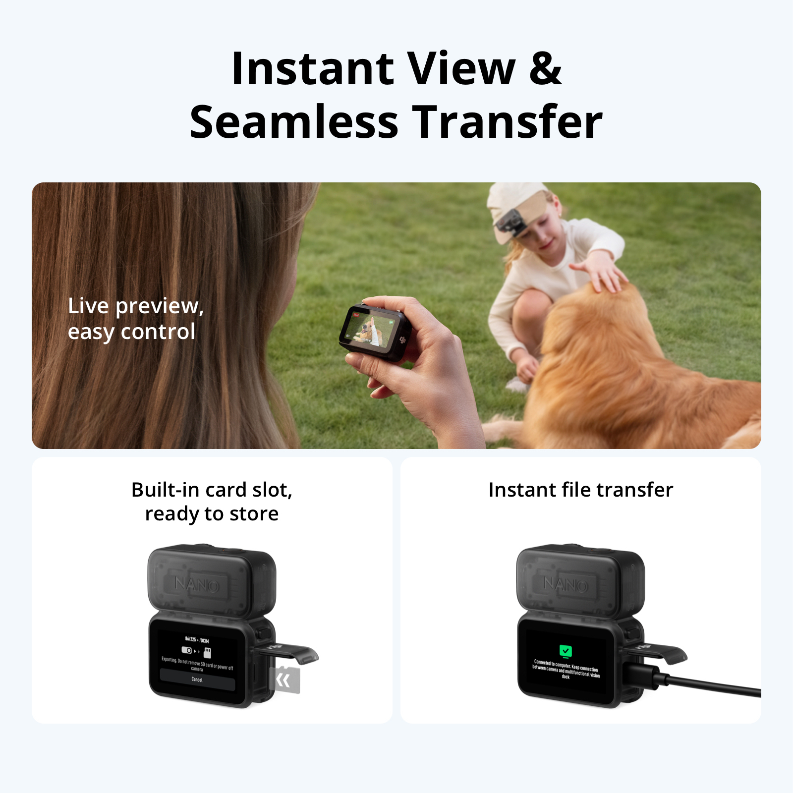 DJI Osmo Nano - Ultra-Light | Magnetic Mounting | 1/1.3" Sensor | 4K 60fps | 143° View | IPX4 Splash-Proof