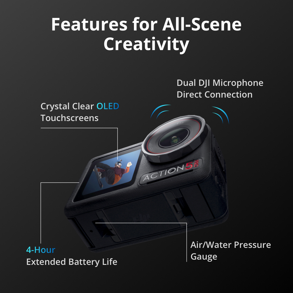 DJI Osmo Action 5 Pro - New Gen 1/1.3" sensor | Subject Tracking | 32x Slow Motion |