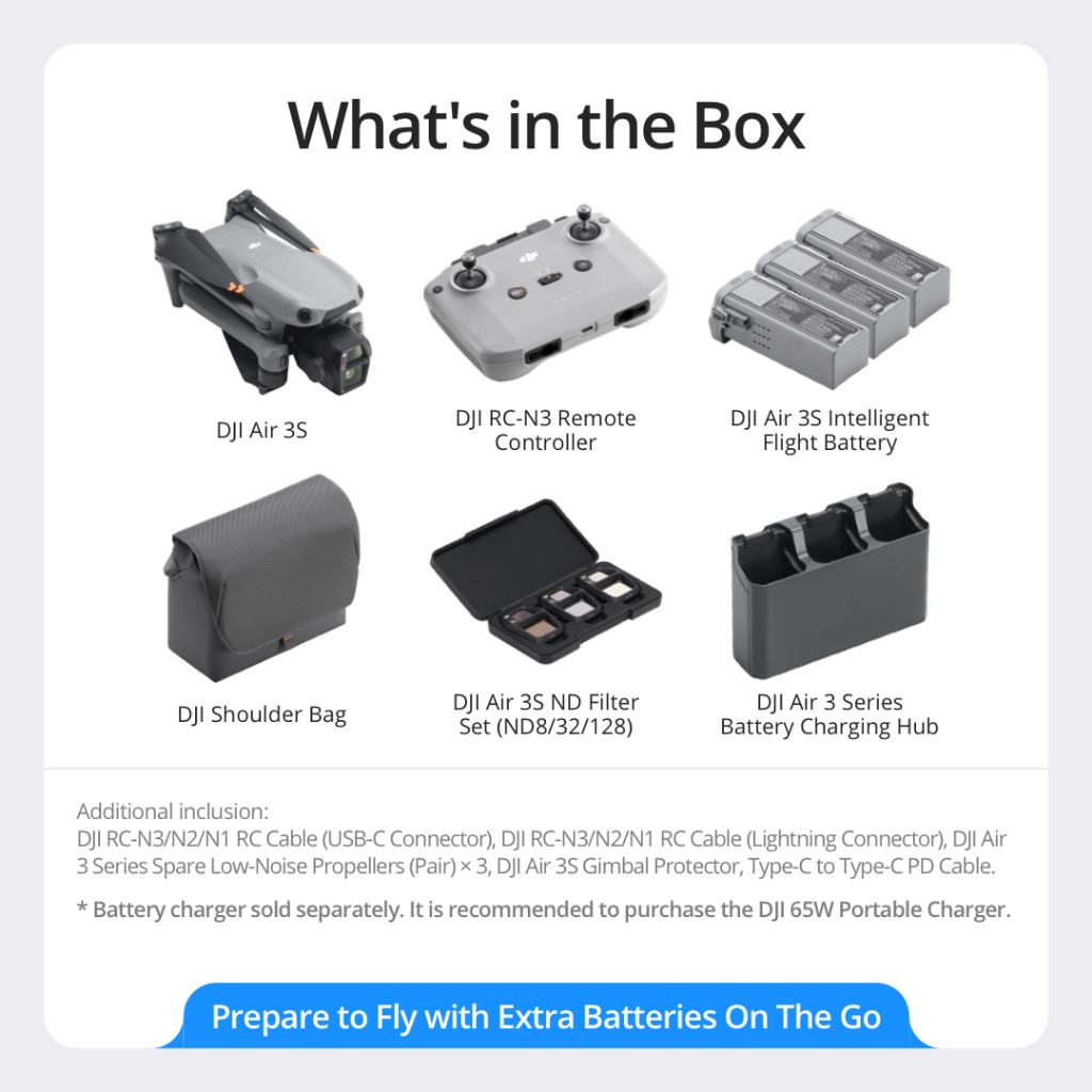 DJI Air 3S - Camera Drones | 1" CMOS Sensor Air Aesthetic | Next-Gen Smart RTH |