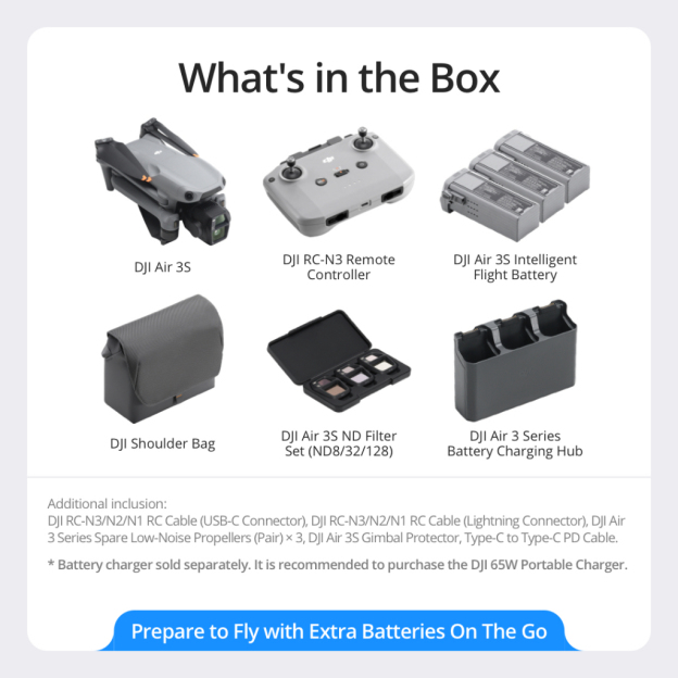 DJI Air 3S - Camera Drones | 1" CMOS Sensor Air Aesthetic | Next-Gen Smart RTH |