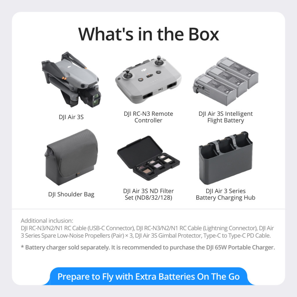 DJI Air 3S - Camera Drones | 1" CMOS Sensor Air Aesthetic | Next-Gen Smart RTH |