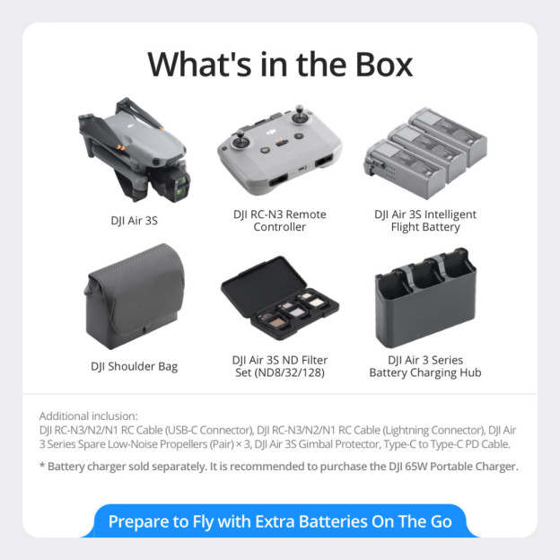 DJI Air 3S - Camera Drones | 1" CMOS Sensor Air Aesthetic | Next-Gen Smart RTH |