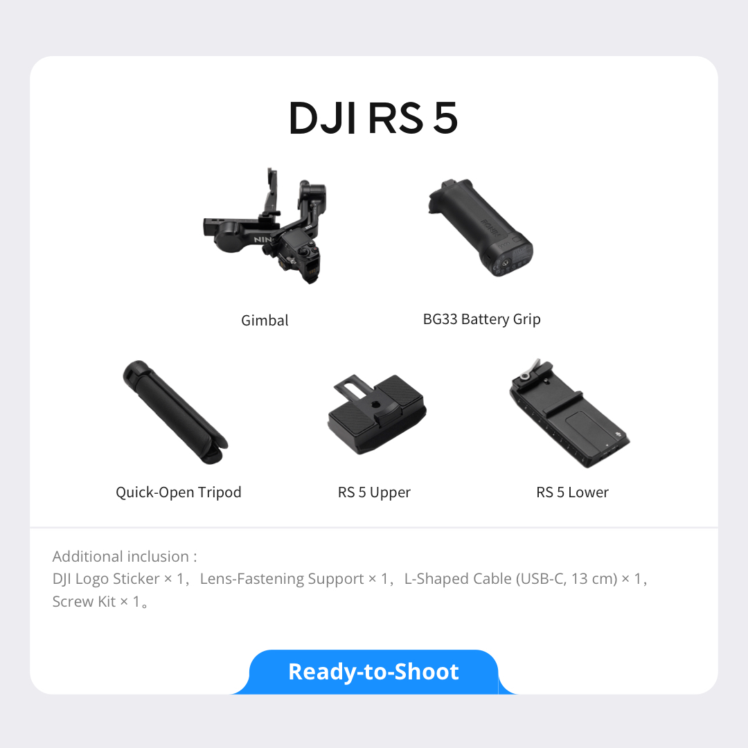 DJI RS 5 – Lightweight Commercial Gimbal | Intelligent Tracking | Electronic Briefcase Handle | 1-Hour Fast Charge | Auto Axis Locks
