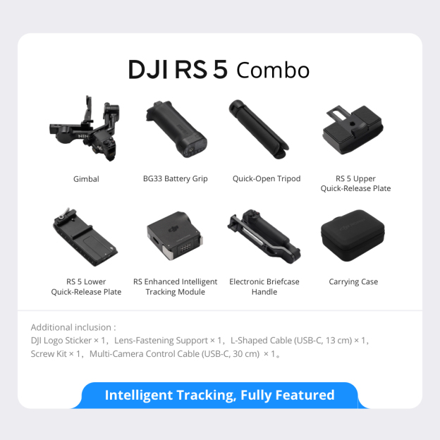 DJI RS 5 – Lightweight Commercial Gimbal | Intelligent Tracking | Electronic Briefcase Handle | 1-Hour Fast Charge | Auto Axis Locks