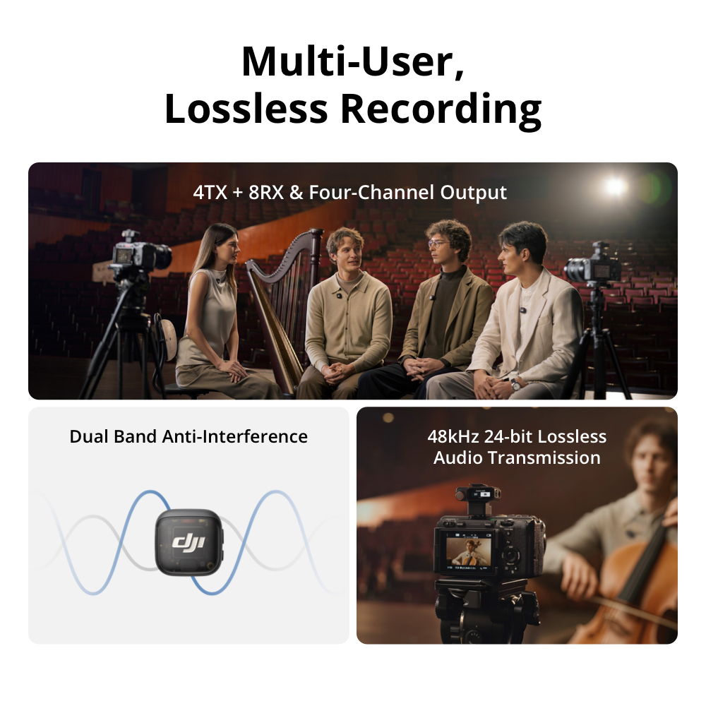 DJI Mic 3 | Four-Channel Output | Dual-Band Reliability | 48 kHz 24-bit Lossless Transmission | Dual-File Internal Recording | Two-Level Noise Cancelling | 28-Hour Extended Battery Life