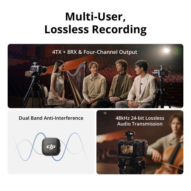DJI Mic 3 | Four-Channel Output | Dual-Band Reliability | 48 kHz 24-bit Lossless Transmission | Dual-File Internal Recording | Two-Level Noise Cancelling | 28-Hour Extended Battery Life